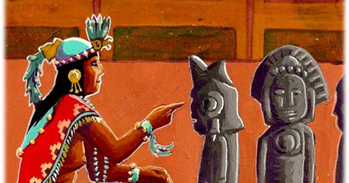 Chalchiuhnenetzin con las estatuas de sus amantes