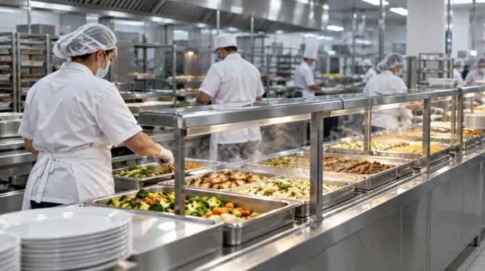Línea de servicio de un concesionario de alimentos en un comedor industrial